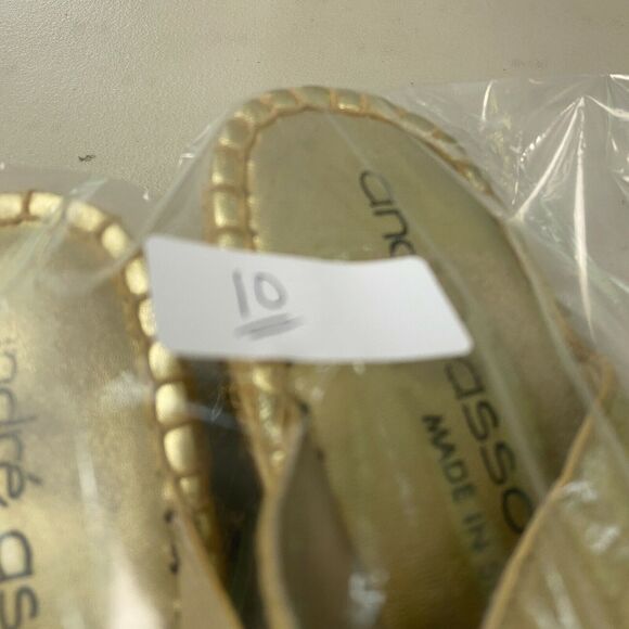 Andre Assous Sandals 40 / 9.5 Womens Gold Leather Thong Espadrille Wedge Spain - Picture 12 of 12